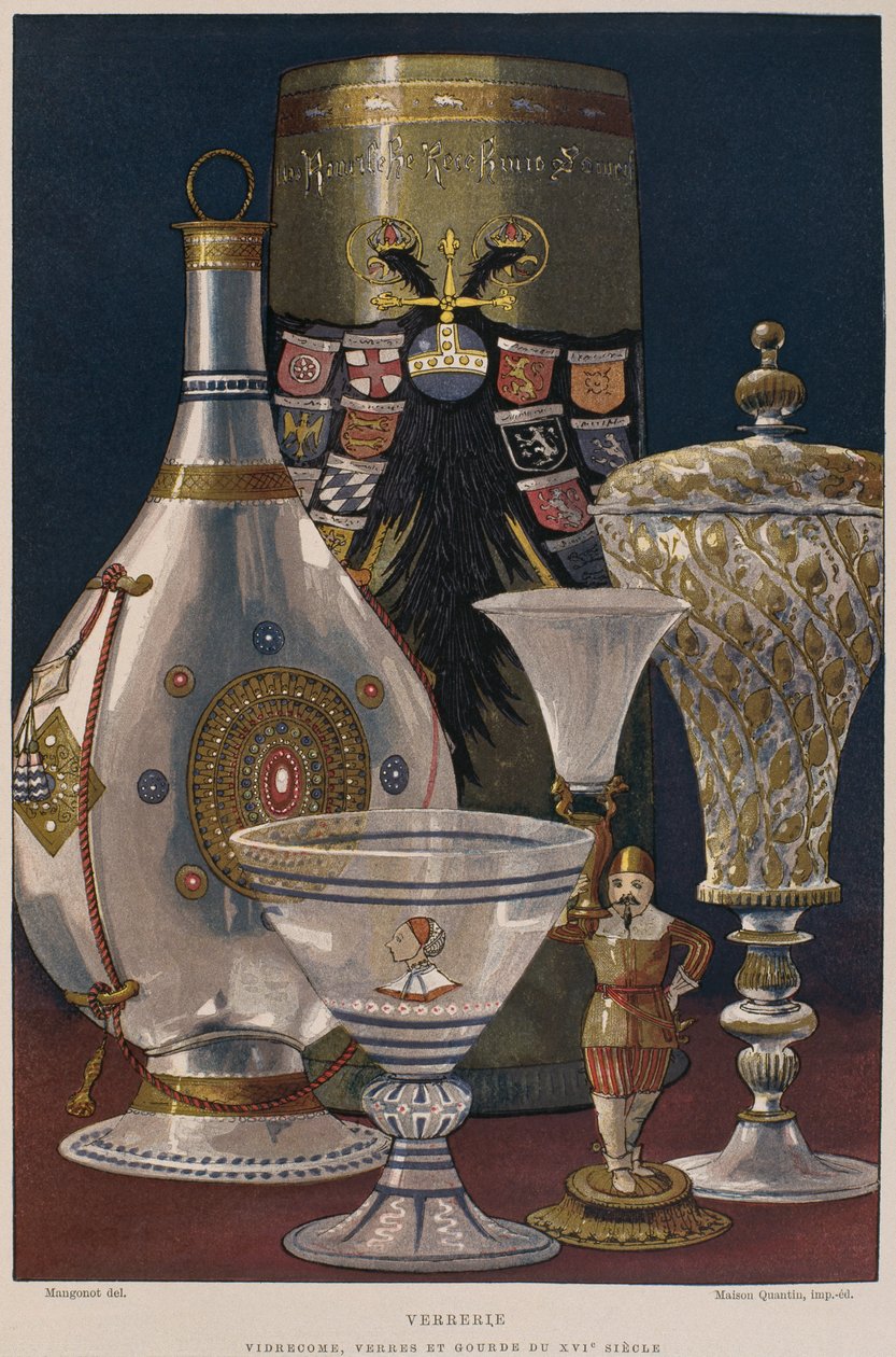 1500-luvun lasiesineet, Henry Havardin kuva Dictionnaire de lameublement et de la decoration, osa 4, levy 61, Paris, Maison Quantin, 1878 tekijältä French School
