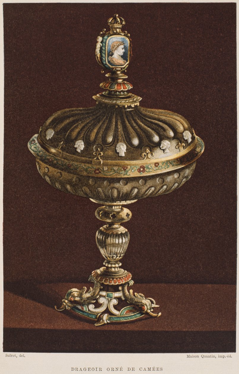 1600-luvun makeapurkki kameoilla, kuvitus Henry Havardin Dictionnaire de lameublement et de la decoration, osa 2, levy 11, Paris, Maison Quantin, 1878 tekijältä French School