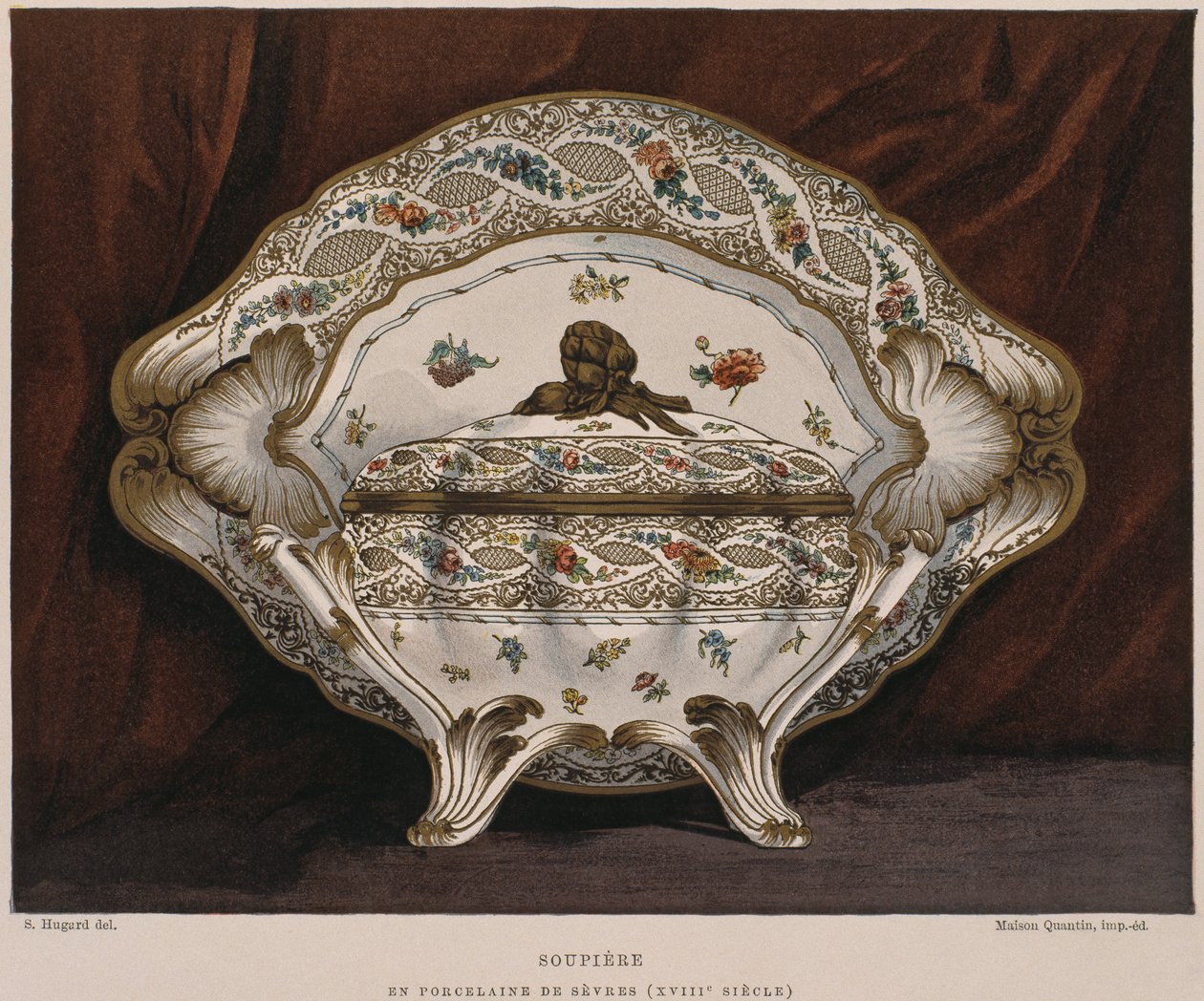 1700-luvun Sevresin posliinitureeni, kuvitus Henry Havardin sisustus- ja sisustussanakirjasta, osa 4, levy 45, Paris, Maison Quantin, 1878 tekijältä French School