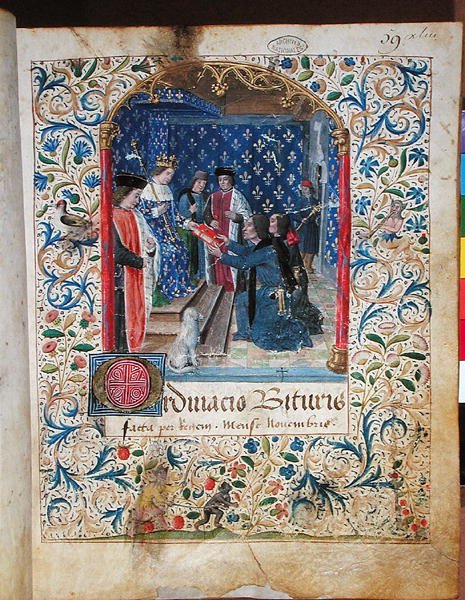 AE II 523 Cour des Comptesin (vellum) virkailijat esittelevät "Livre Ferren" kuninkaalle tekijältä French School