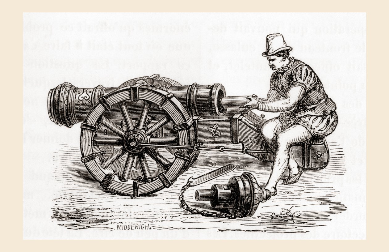1500-luvun perälaukussa ladattava saksalainen tykki, Les Merveilles de la Science, julkaistu noin 1870 (kaiverrus) tekijältä French School