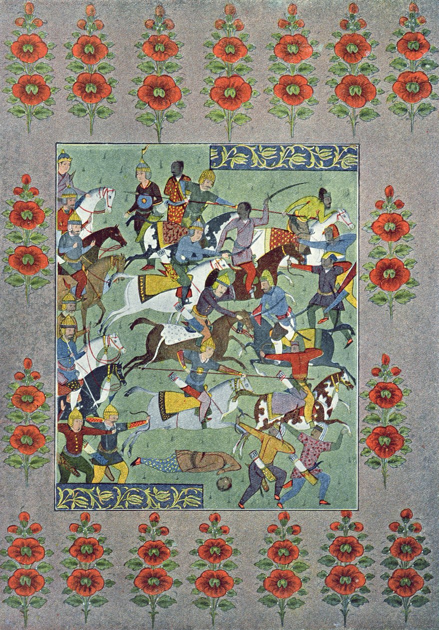 Taistelu, kuvitus teoksesta Arabian Nights, 1895 (värikaiverrus) tekijältä French School