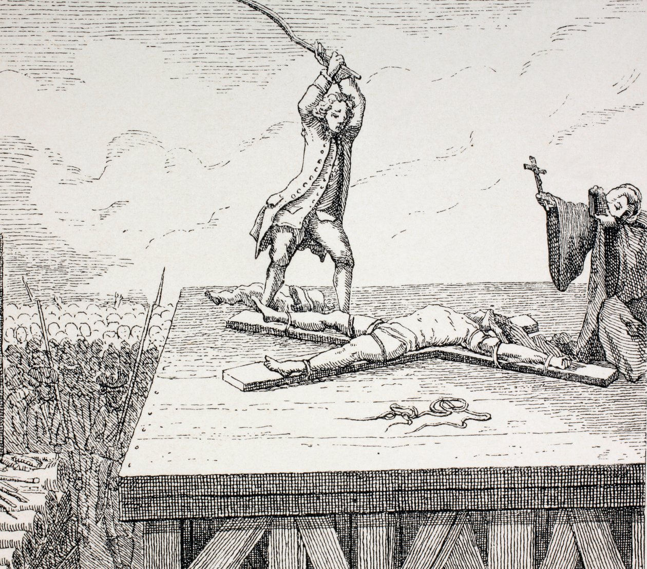 Kuolemaan tuomittu rikollinen, joka rikottiin Pyhän Andreaksen ristillä 1700-luvulla, 1875 tekijältä French School