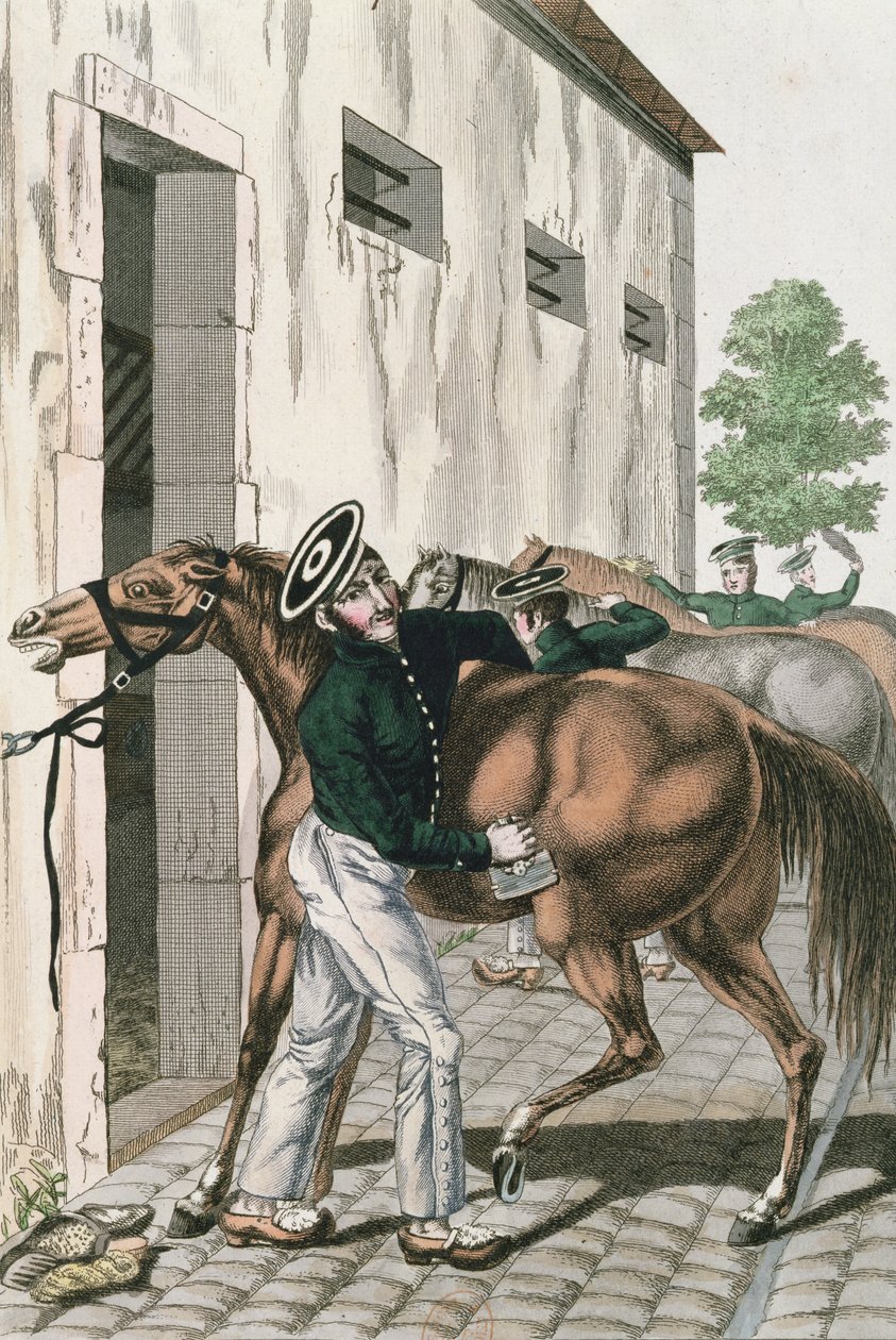 Raguuni hoitamassa hevosta, levy 257 ranskalaisten keisarillisten sotilaiden sarjasta, n. 1800-10 tekijältä French School