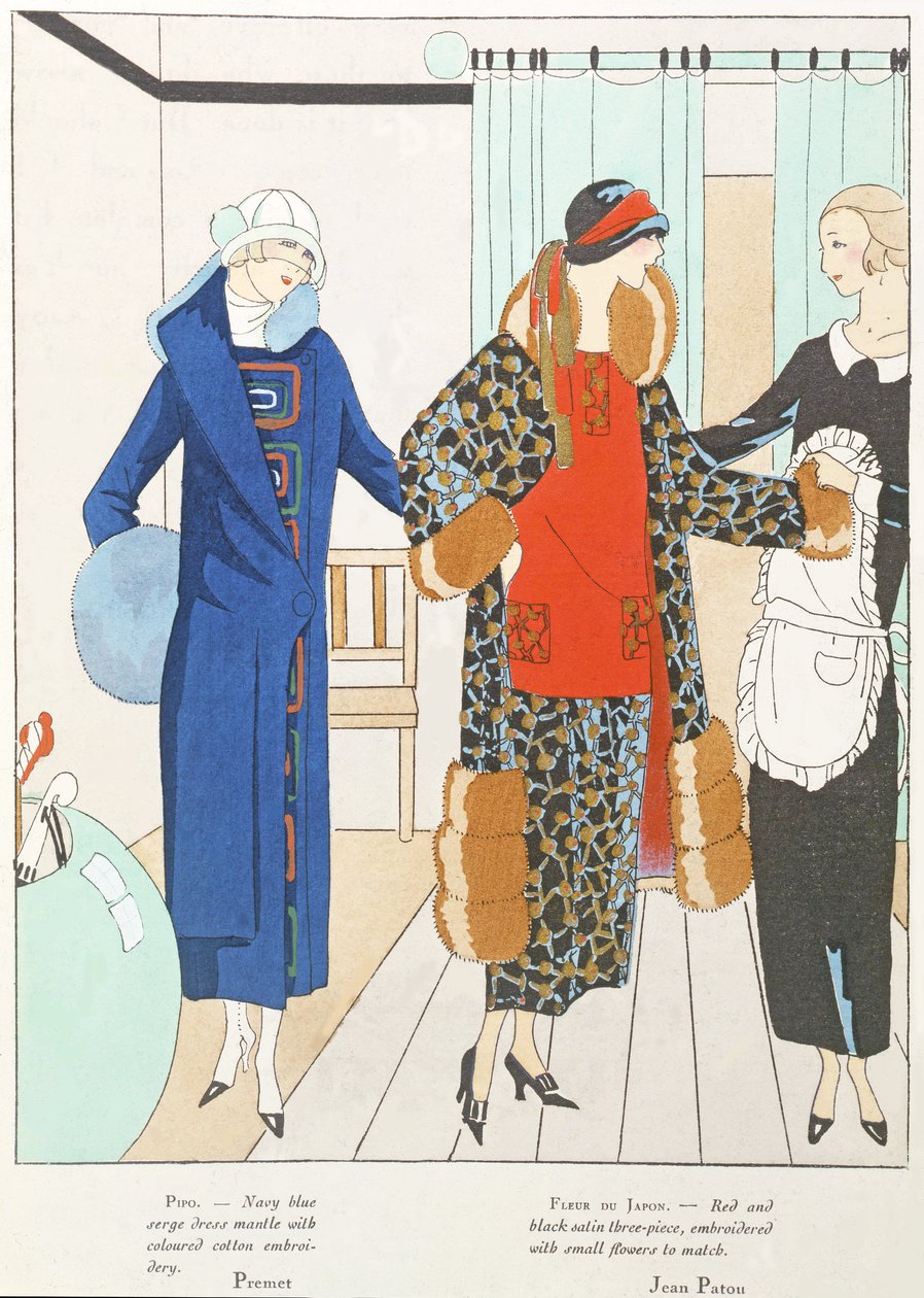 Muutamia kauniita uutuuksia Art-Gout-Beautelta, Premetin ja Jean Patoun puvut, lokakuu 1923 (litografia). tekijältä French School
