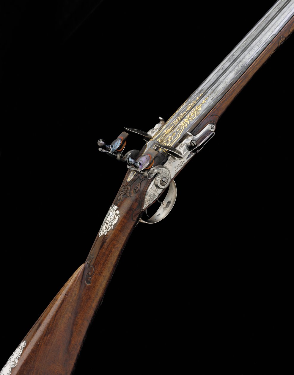 Hieno ja harvinainen 20-reikäinen hopea-asennettu ranskalainen D.B. Flintlock Sporting Gun, n. 1725 tekijältä French School