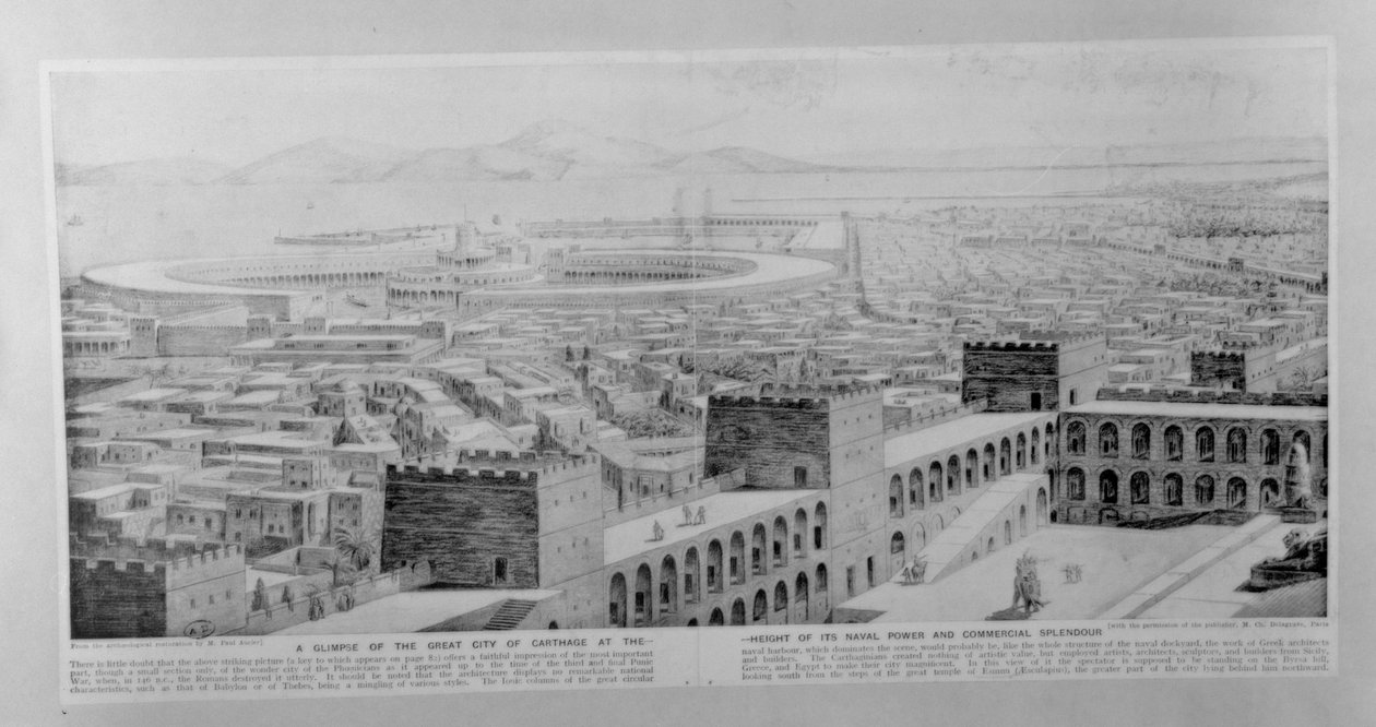 Vilaus suuresta Karthagon kaupungista sen merivoiman ja kaupallisen loiston huipulla, 1800-luvun lopulla tekijältä French School