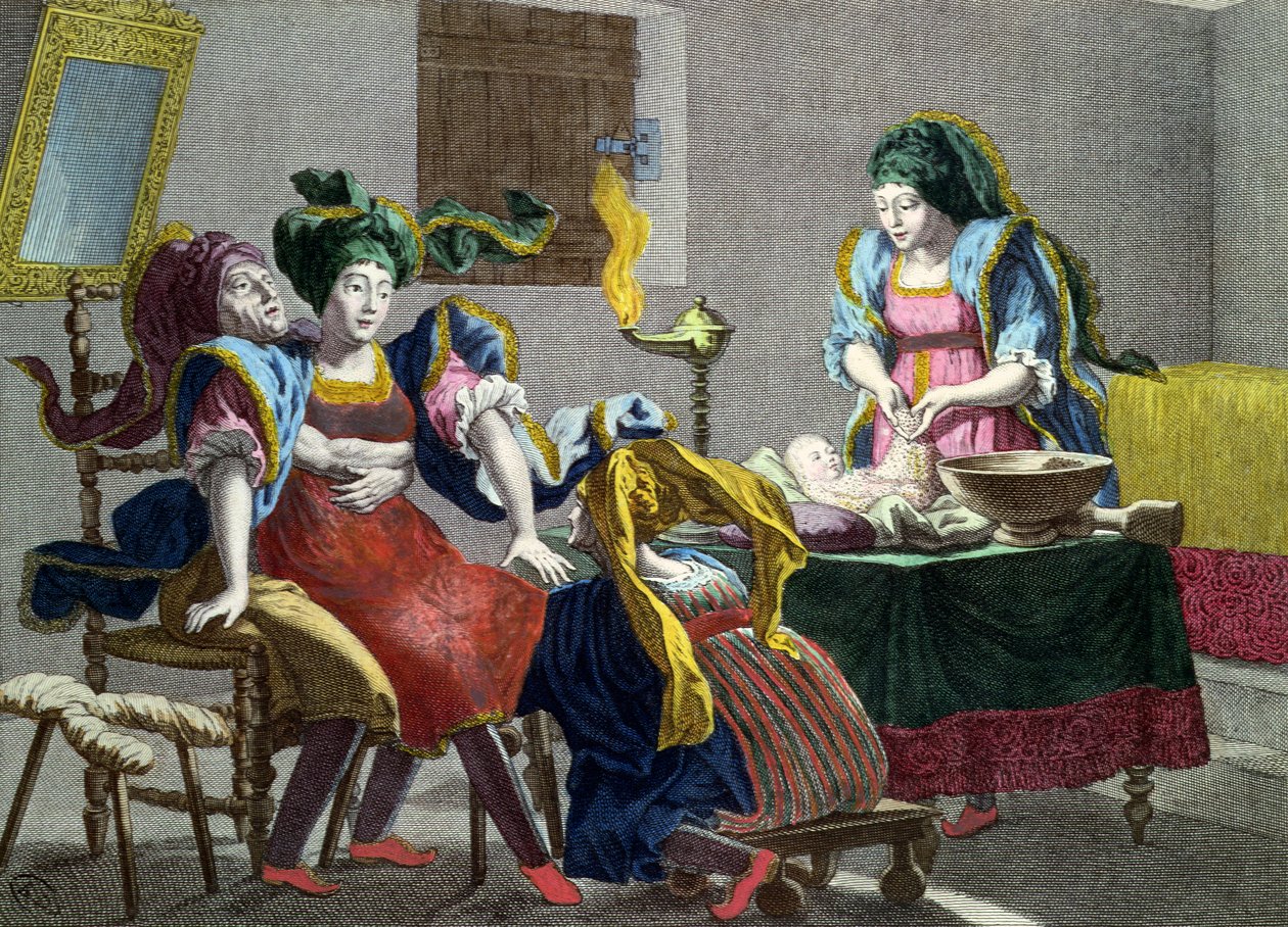 Kreikkalainen nainen saaristosta synnyttämässä, 1700-luvun toinen puoli tekijältä French School