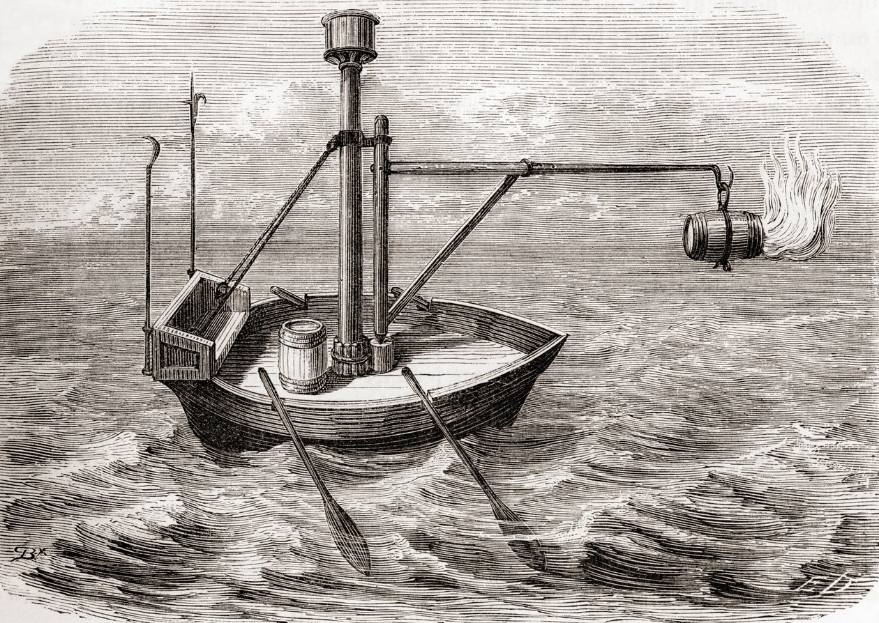 Kreikkalainen palolaiva, piirustuksen jälkeen 1200-luvun latinalaiseen käsikirjoitukseen, Les Merveilles de la Science -julkaisusta, julkaistu noin 1870 (kaiverrus) tekijältä French School