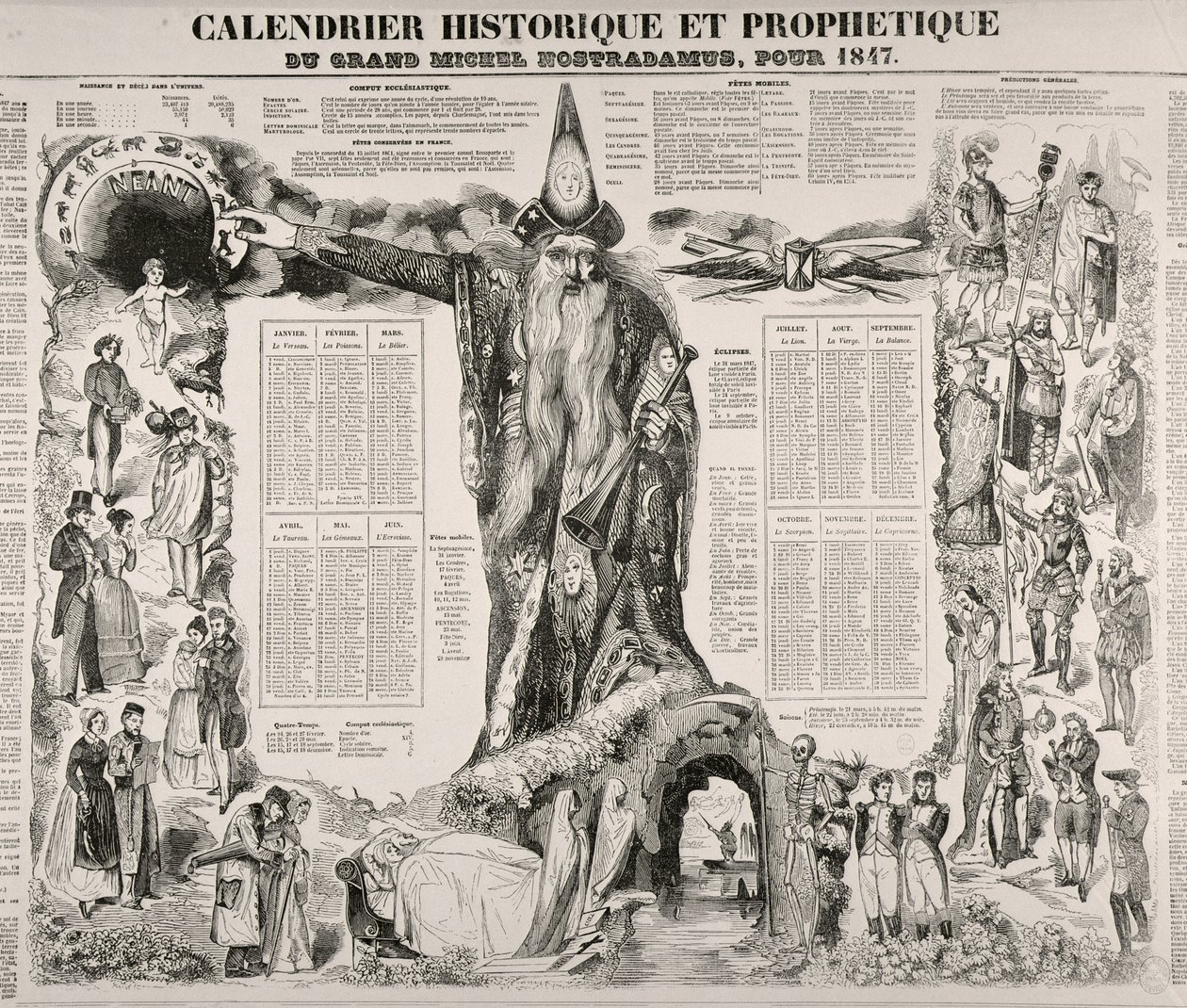 Michel Nostradamen (Nostradamus) (1503-66) historiallinen ja profeetallinen kalenteri 1847 tekijältä French School
