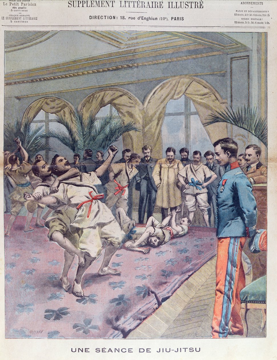 Jiu-Jitsu-istunto Ranskassa, kuva Le Petit Parisienista, 1905 tekijältä French School