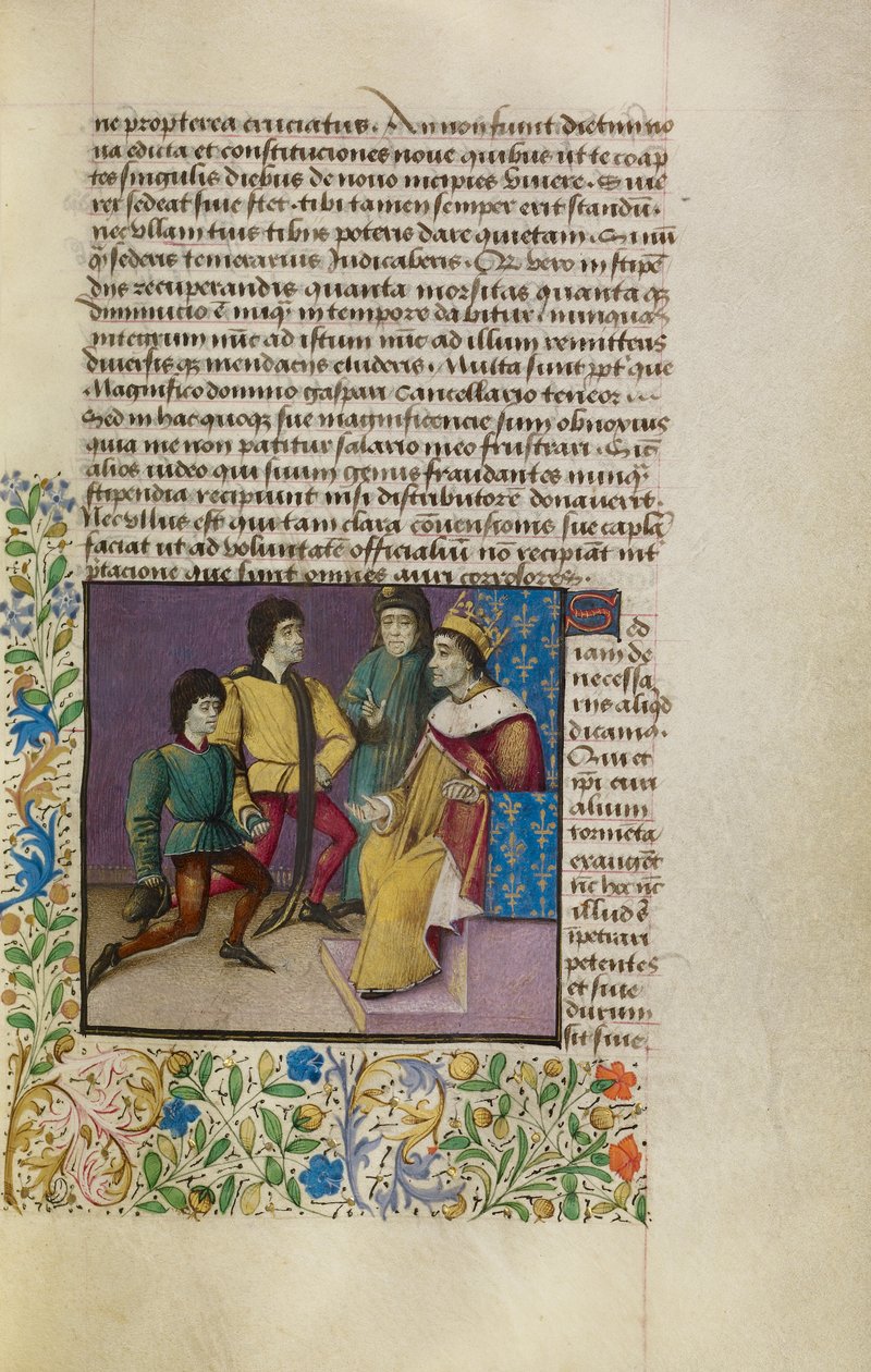 Kuningas hovissa, noin 1460-70 (tempera, lehtikulta, maali ja muste pergamentille). tekijältä French School