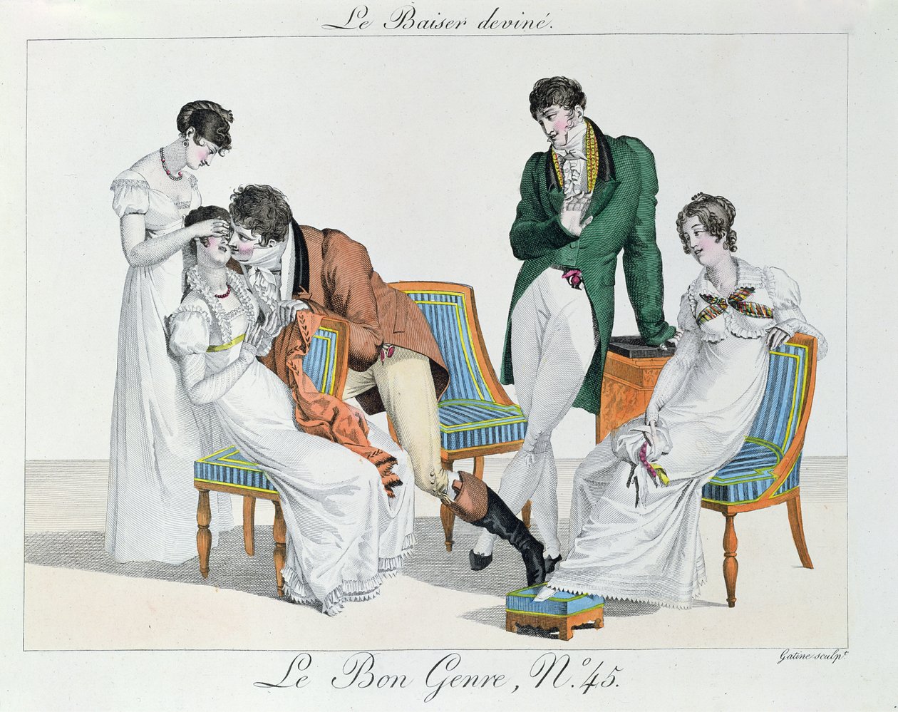 Suudelmapeli, 1800-luvun alku (värikaiverrus) tekijältä French School