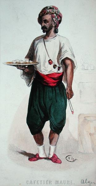 Maurilainen kahvipalvelija Algerissa (värillinen kaiverrus) tekijältä French School