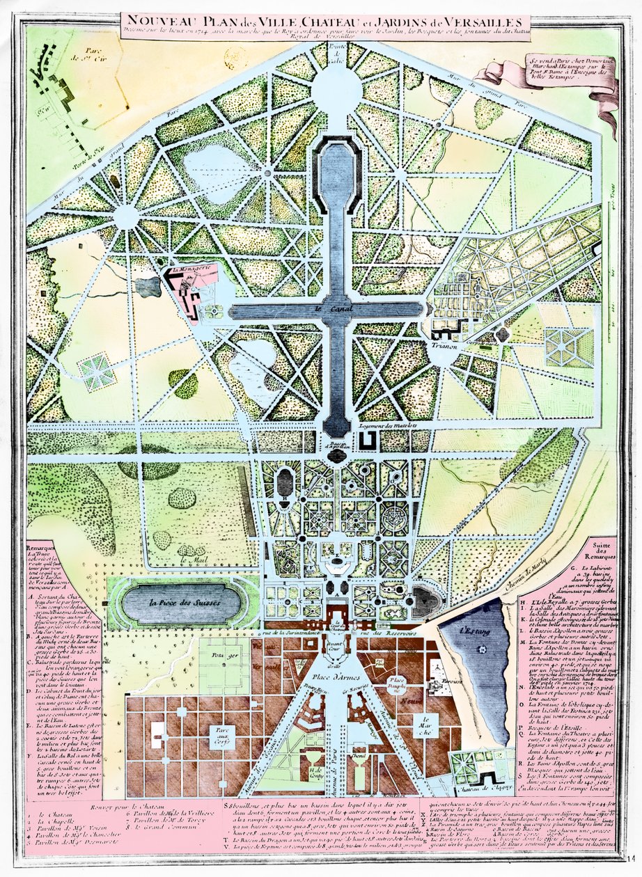 Versaillesin kaupungin, linnan ja puutarhan uusi suunnitelma, 1714 tekijältä French School
