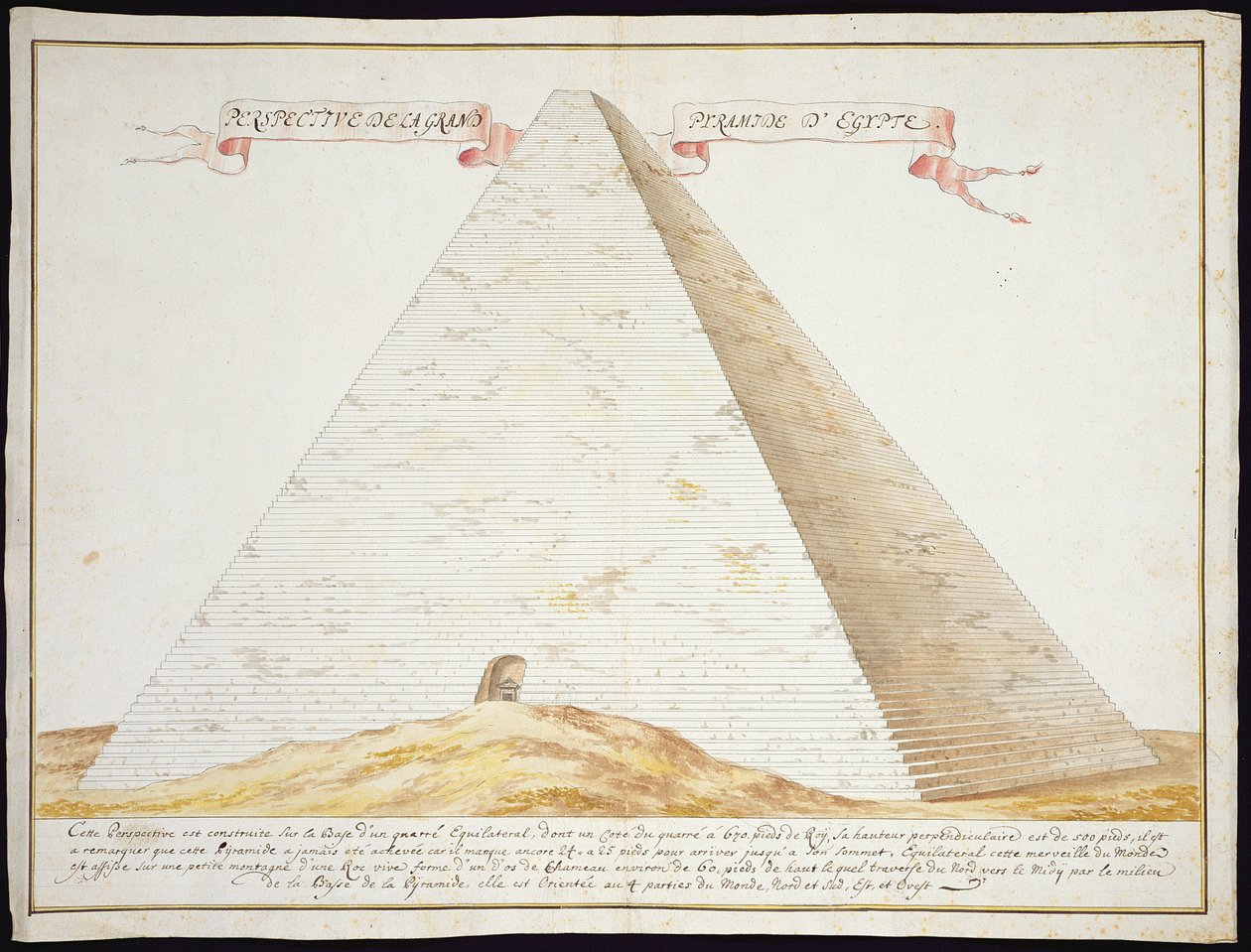 Perspektiivinäkymä Egyptin pyramidista, n. 1700 (kynä ja muste wc:llä paperilla) tekijältä French School