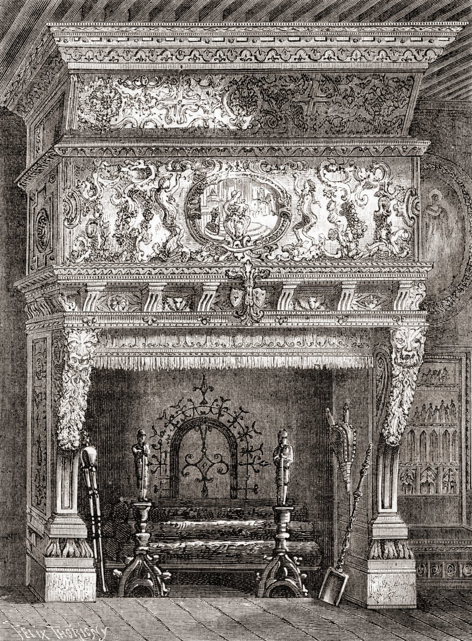 Renessanssitakka Cluny-museossa Pariisissa, Ranskassa, julkaisusta "Les Merveilles de la Science", julkaistu noin 1870 (kaiverrus) tekijältä French School