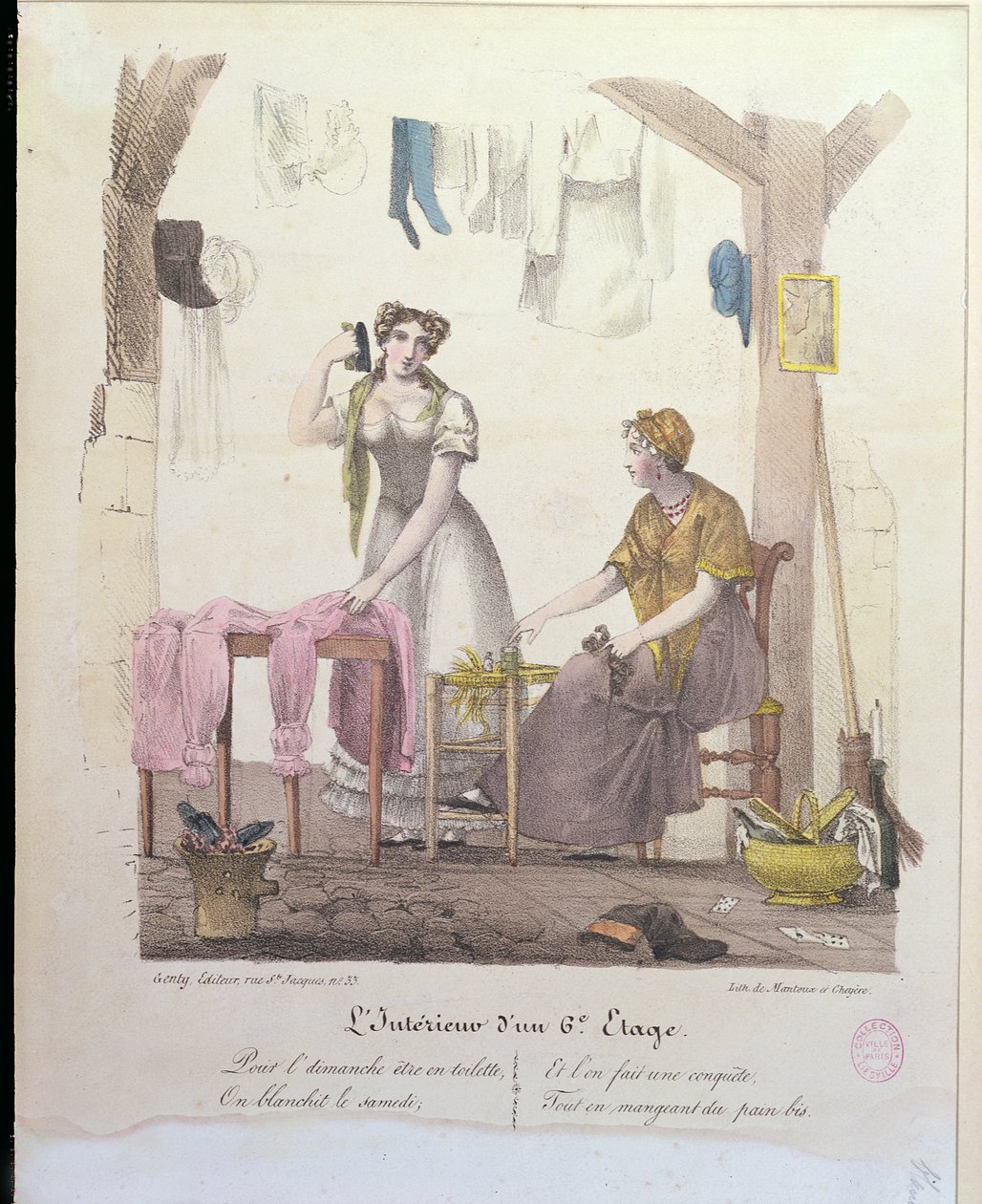 Huone kuudennessa kerroksessa, kaiverrus Montoux ja Cheyere, 1830 tekijältä French School