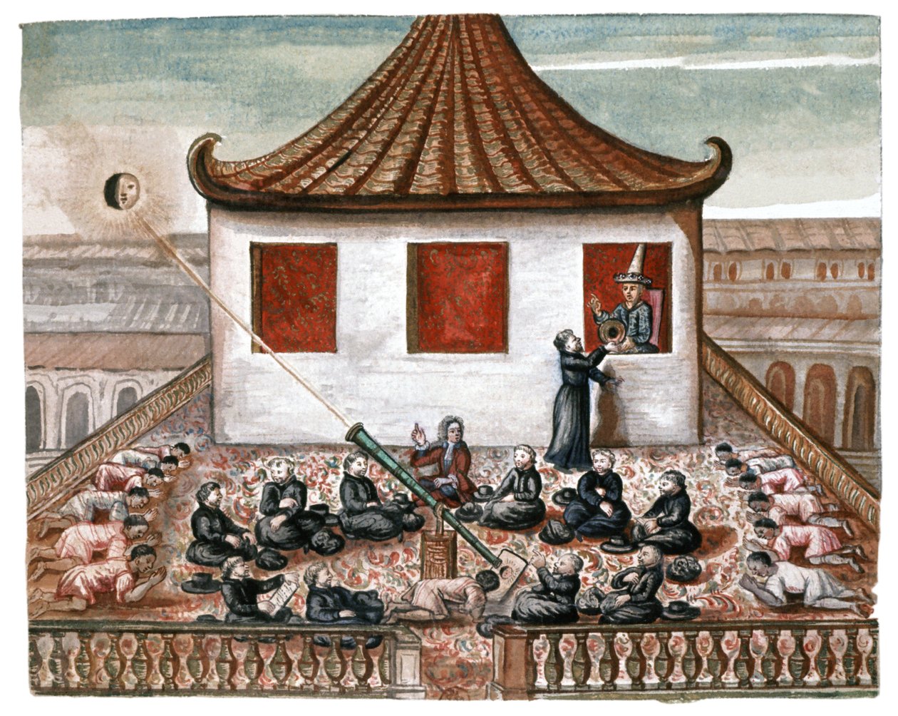 Auringonpimennys Siamissa, noin 1700 (akvarelli). tekijältä French School