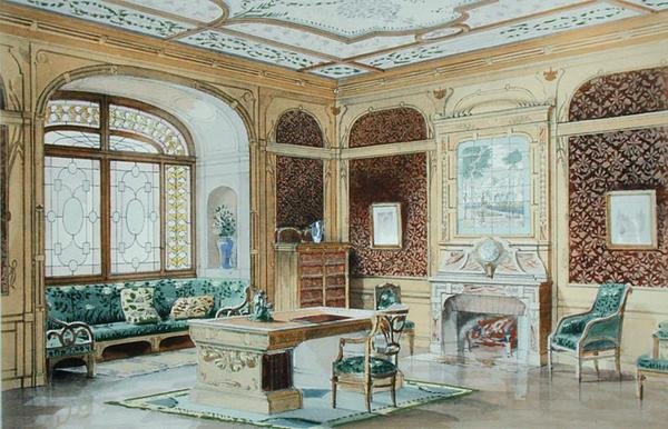 A Study, G. Remonin koristeellinen projekti, kuvitus "Interieurs Modernes" -julkaisussa, julkaistu 1900 (värilitho) tekijältä French School