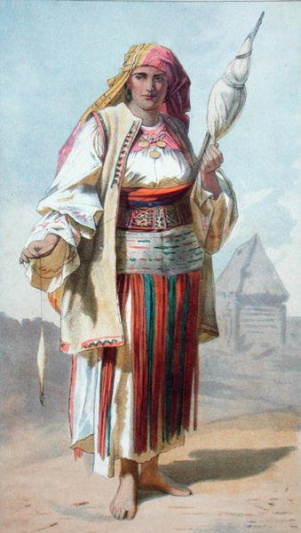 "A Wallack Woman", kuvitus "Transylvania: Sen tuotteet ja ihmiset", julkaistu Lontoossa 1865 (väri litho) tekijältä French School