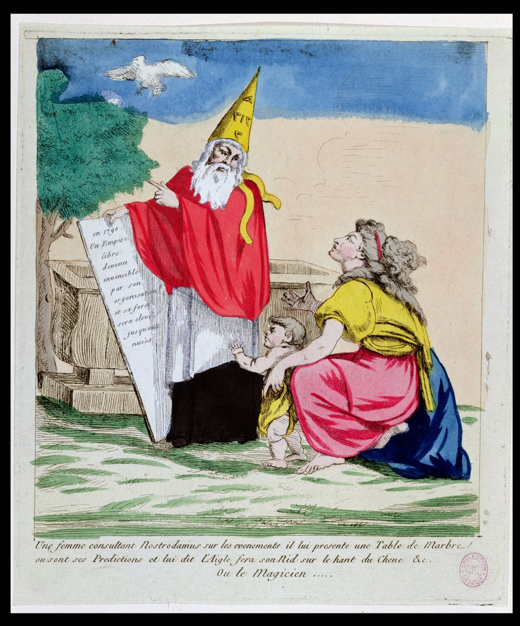 Nainen, joka konsultoi Michel Nostradamea (Nostradamus) (1503-66), tammikuu 1790 tekijältä French School