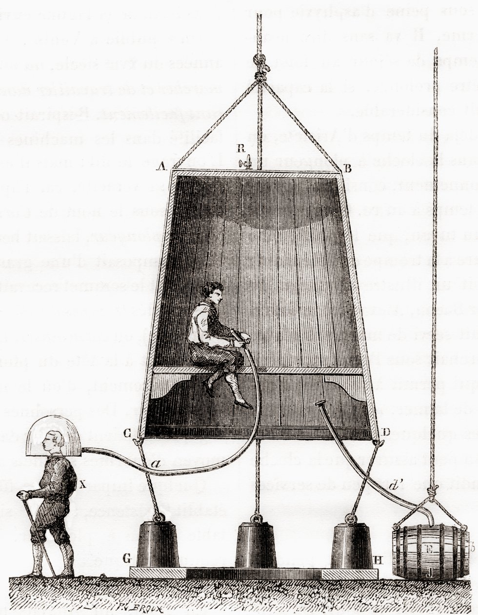 Sukelluskello, jonka Halley rakensi vuonna 1691, "Les Merveilles de la Science" -julkaisusta, julkaistu noin 1870 (kaiverrus) tekijältä French School
