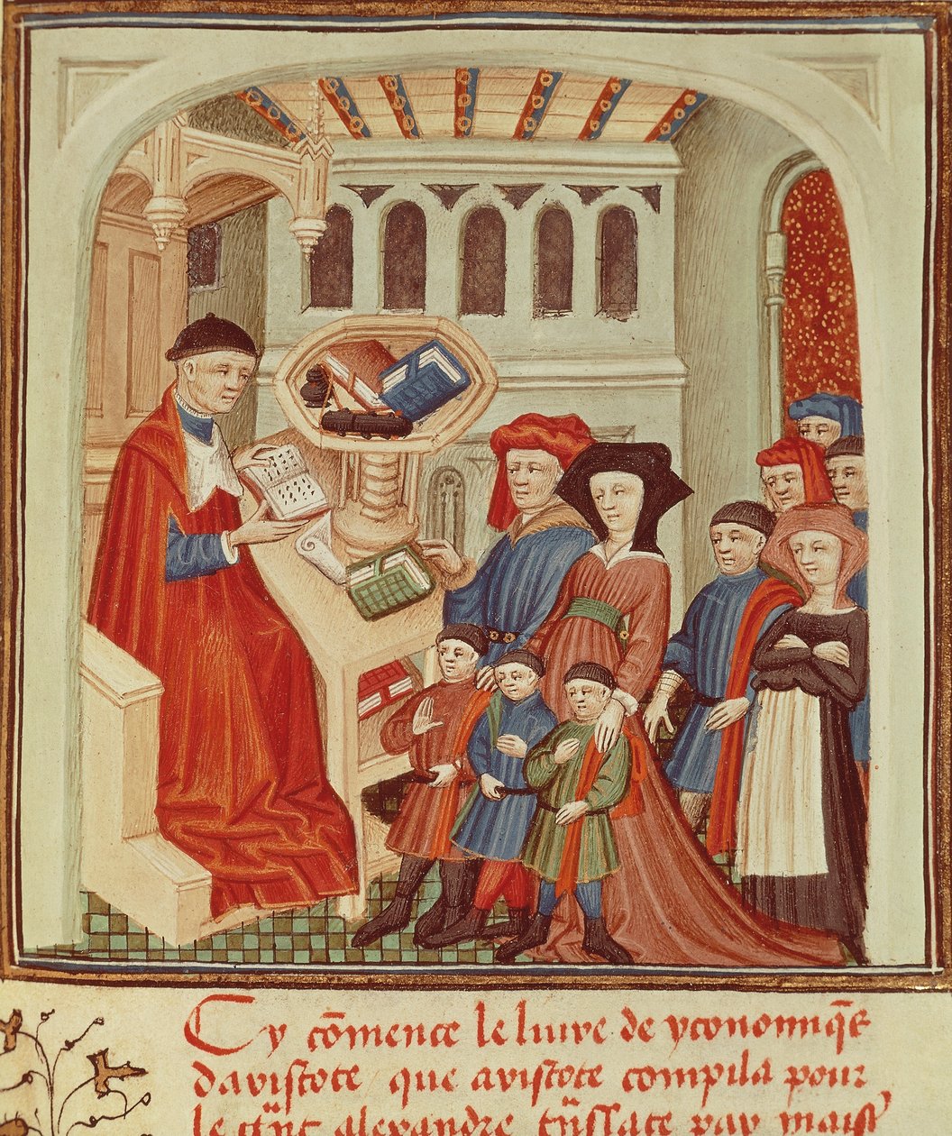 Perhe rahoittajan edessä, pienoiskuva Etiikka, politiikka, talous, Aristoteles, Ranska tekijältä French School