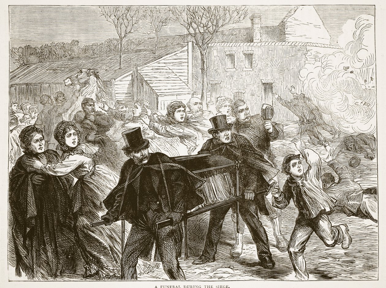 Hautajaiset piirityksen aikana, maaliskuu 1871, kuva Cassellsista Ranskan ja Saksan välisen sodan historia, 1870-1871 tekijältä French School