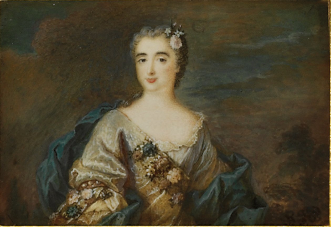 Nainen nimeltä Louise-Jeanne de Durfot, herttuatar de Mazarin et de la Meileraye, n. 1750 tekijältä French School