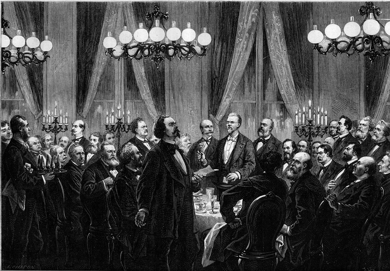 "Societe du Caveaun" kokous vuonna 1879, jossa tapahtumapaikan persoonallisuudet kokoontuivat lauluillalliselle, jossa jokainen säveltää lauluja. Laulaja Duprez, Clairville (Louis Francois Nicolaie tekijältä French School