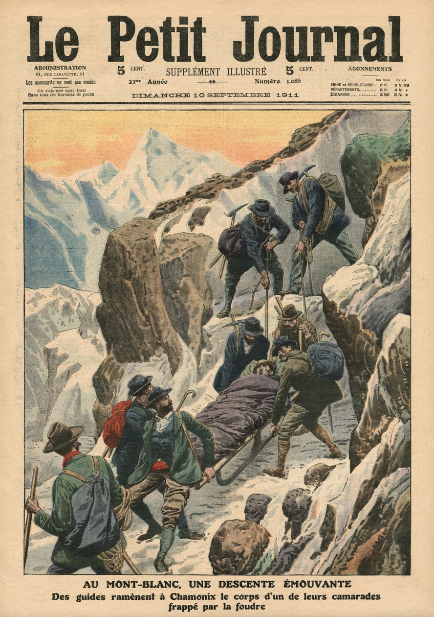 Liikkuva laskeutuminen alas Mont Blanc, kuvitus 
