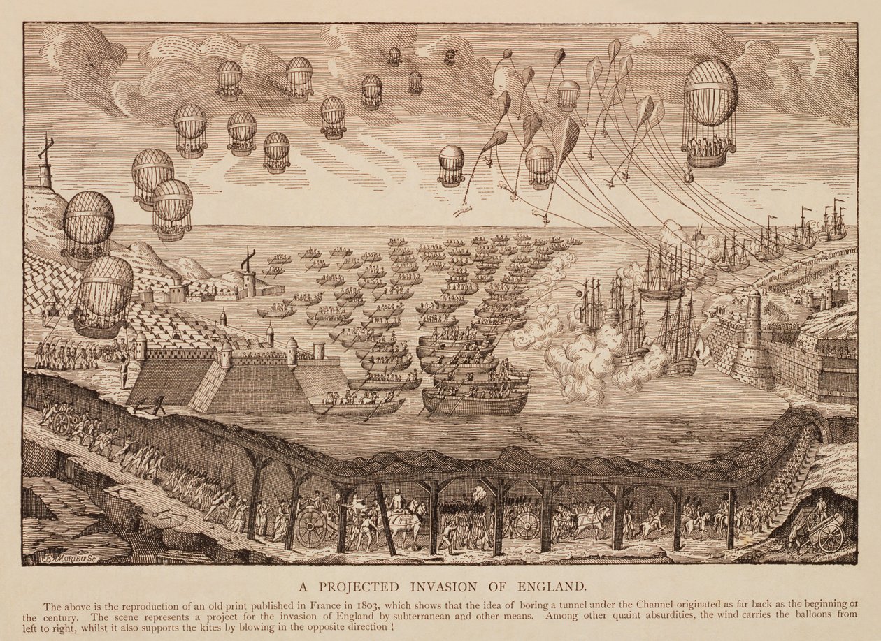 Suunniteltu hyökkäys Englantiin, kopio ranskalaisesta printistä vuodelta 1803 tekijältä French School