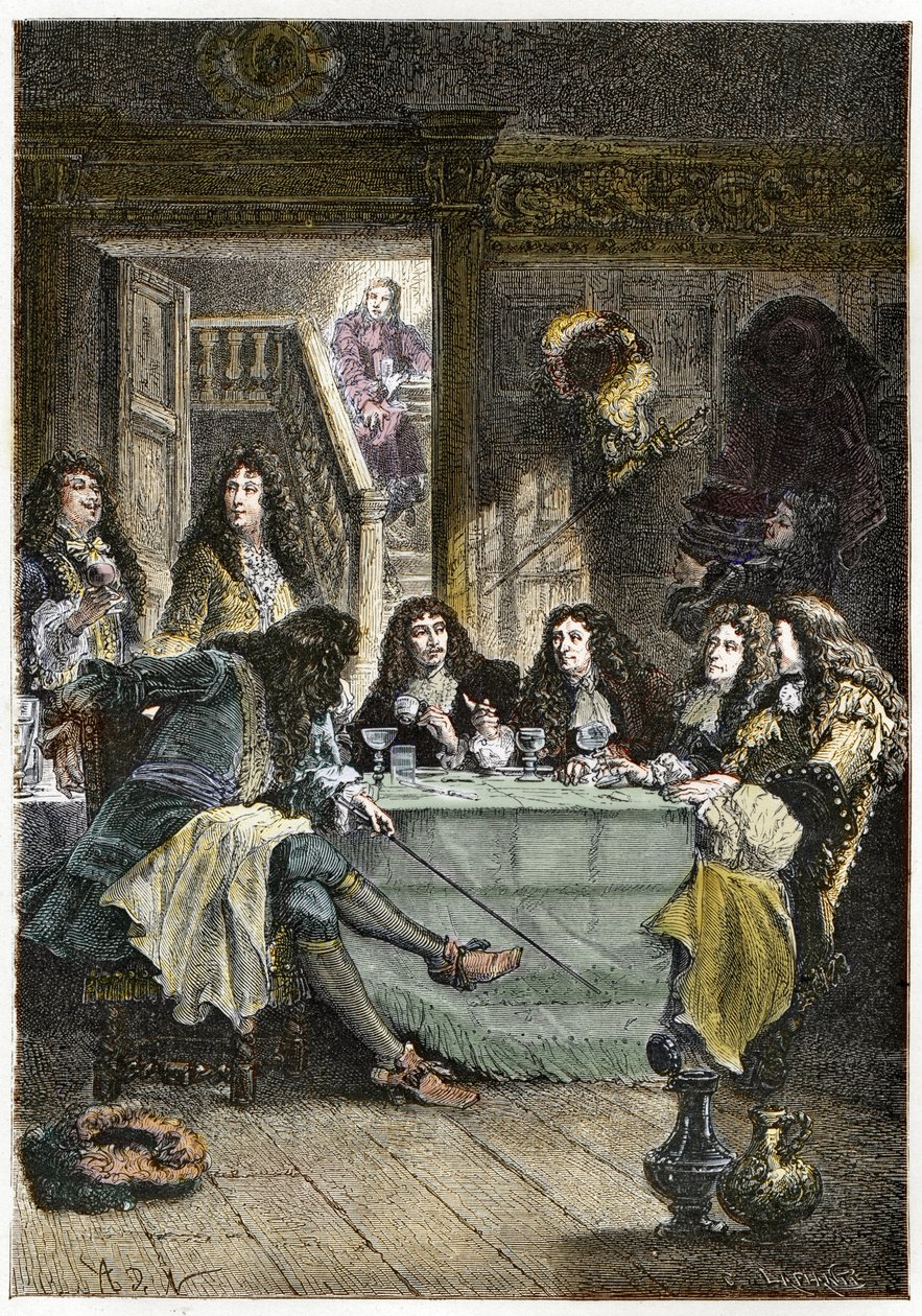 Salonki (Cabaret), joka kokoaa yhteen ranskalaiset kirjailijat Jean de La Fontaine (1621-1695), Nicolas Boileau-Despreaux (Boileau Despreaux) (1636-1711), näytelmäkirjailija Jean Baptiste Poquelin dit Moliere (1622-1673) ja runoilija Jean Racine 1639-1699) tekijältä French School