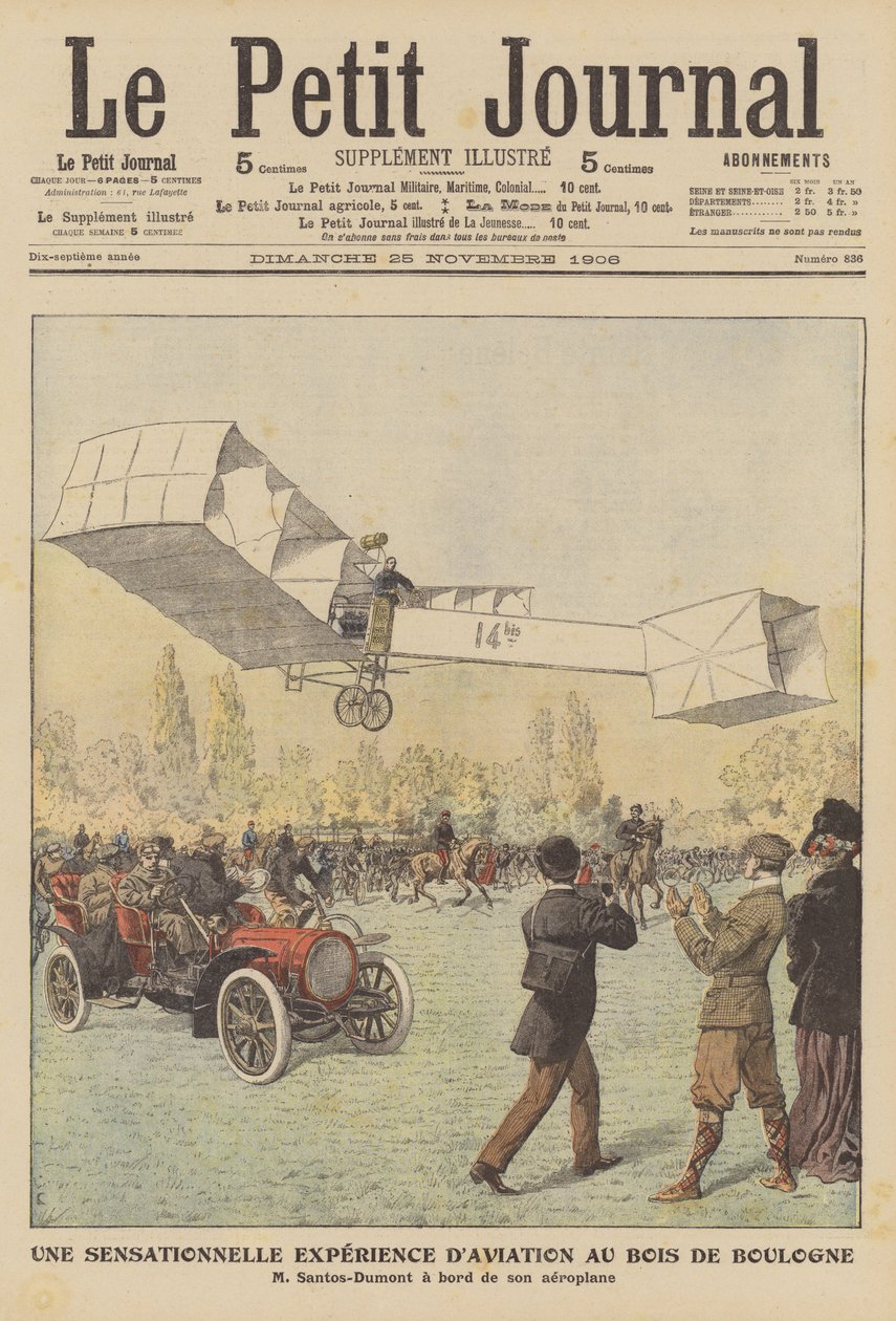Sensaatiomainen lento Bois de Boulognen puistossa, Pariisi (värilitografia). tekijältä French School
