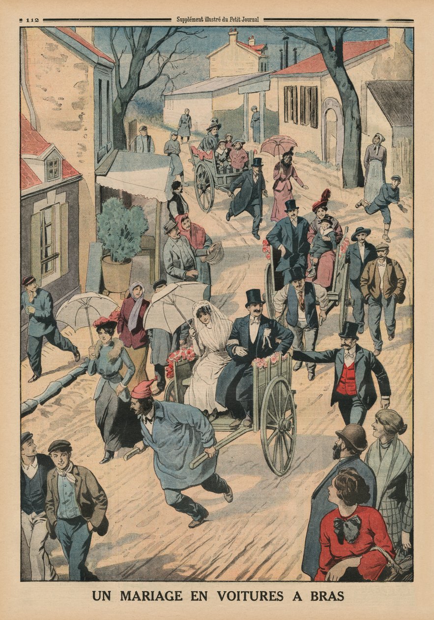 Häät käsikärryissä, Le Petit Journalin takakannen kuvitus, liitekuva, 5. huhtikuuta 1914 tekijältä French School