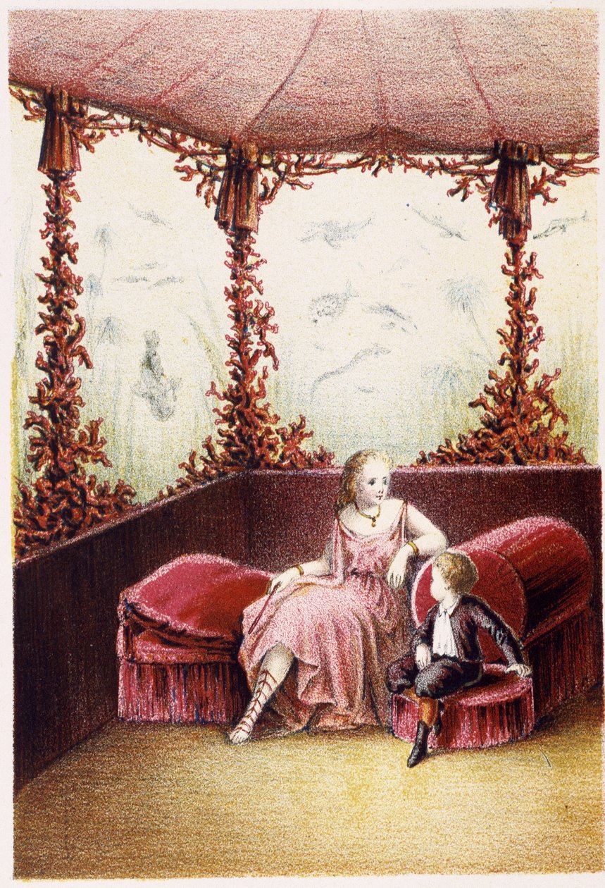 Nainen puhumassa pojan kanssa - H. de la Blanchèren "" Matka meren pohjaan" -kappaleessa. Paris, toim. Jouvet et Cie, sd. 1880. (kaksoisnumero 02940) tekijältä French School