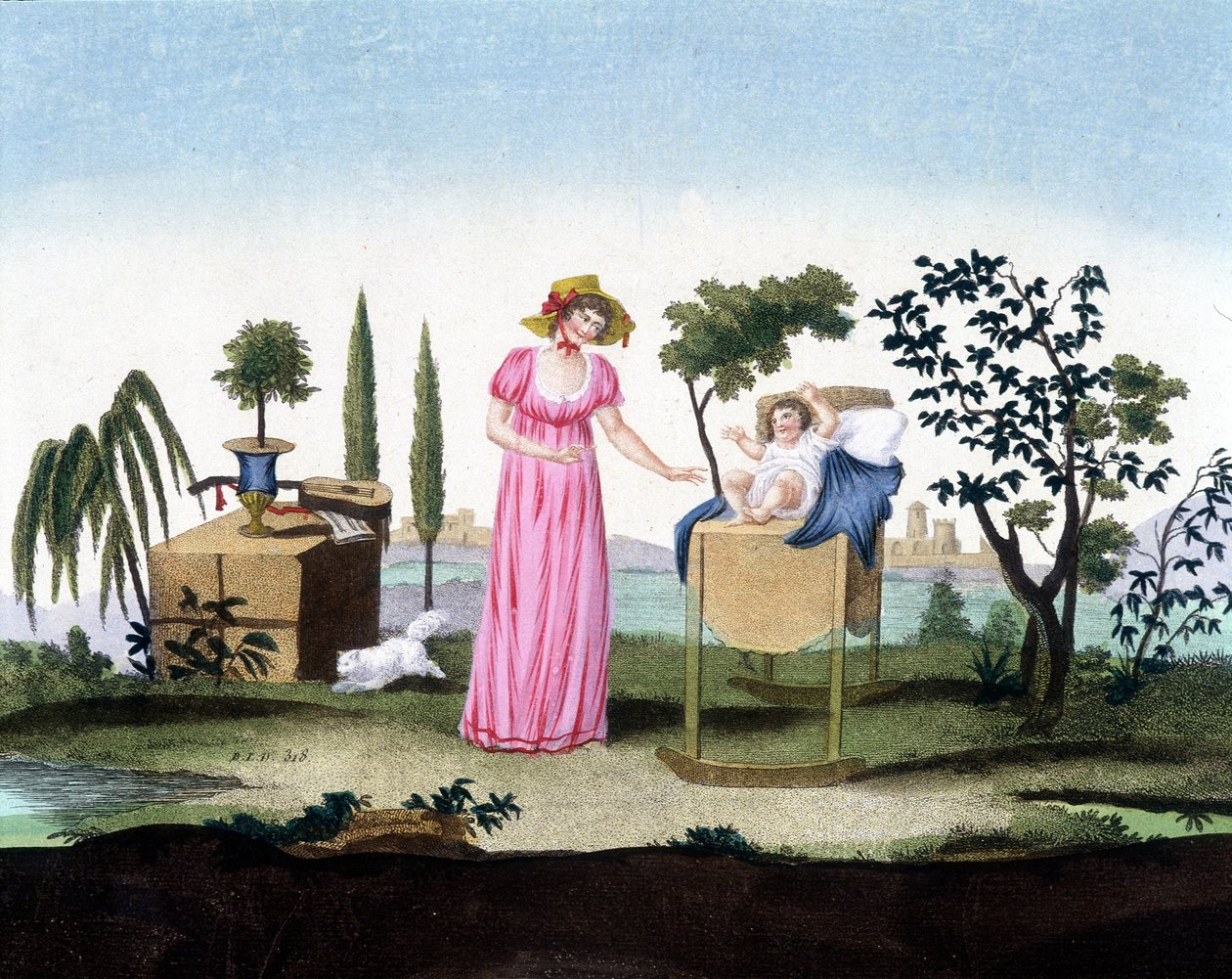 Nuori äiti vastasyntyneen kanssa. Arts deco. Noin 1810. tekijältä French School