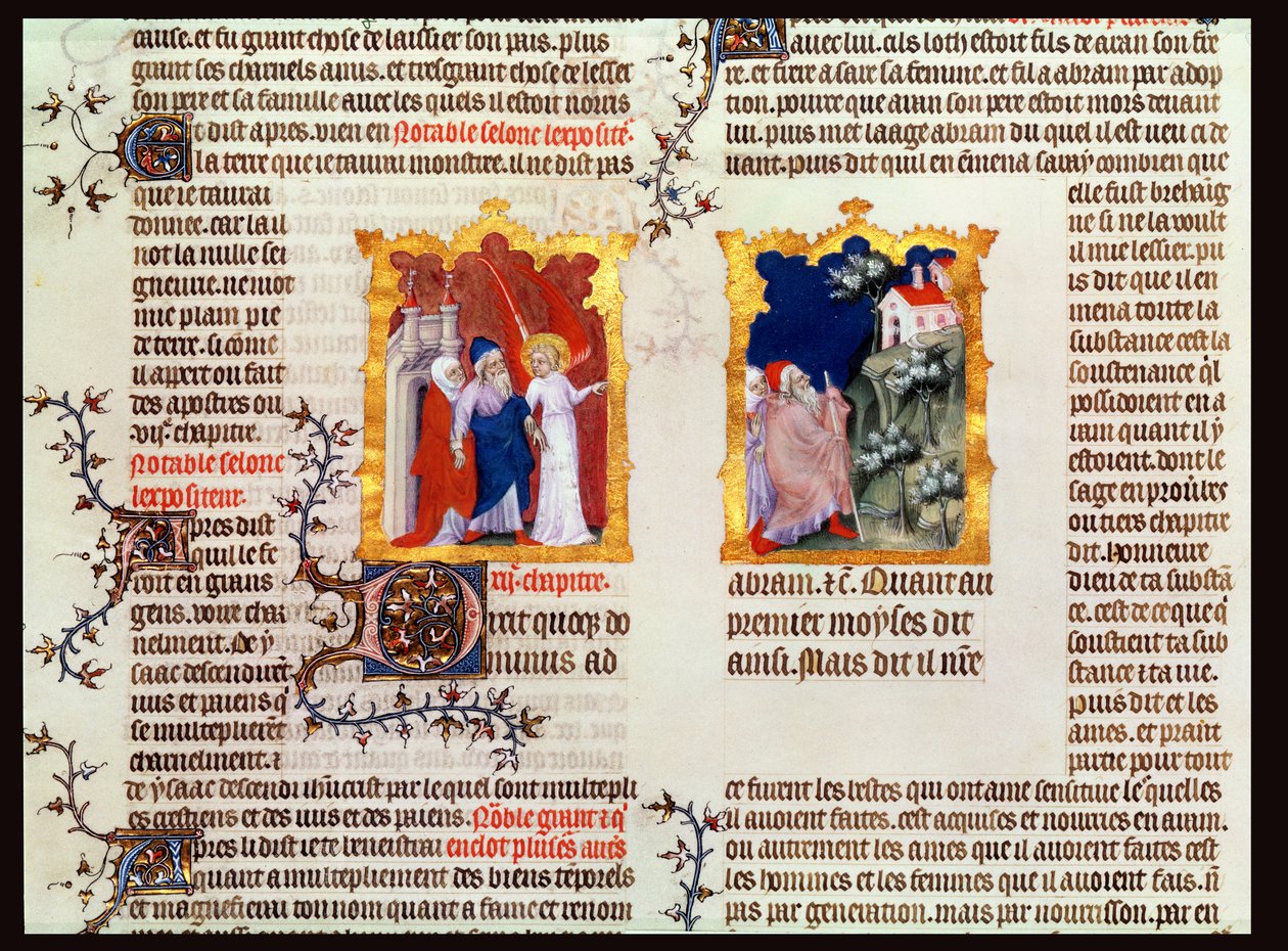 Abraham ja Saara lähtevät kaldealaisten Urista Kanaaniin, Jean de Syn Raamatusta, n. 1355 tekijältä French School