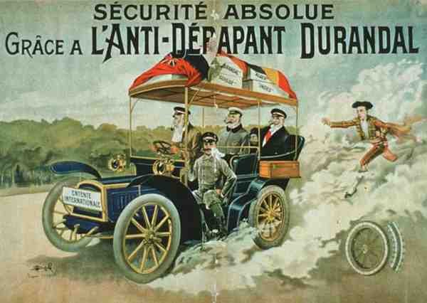"Absoluuttinen turvallisuus Durandal-luistonestopyörällä" (väri litho) tekijältä French School