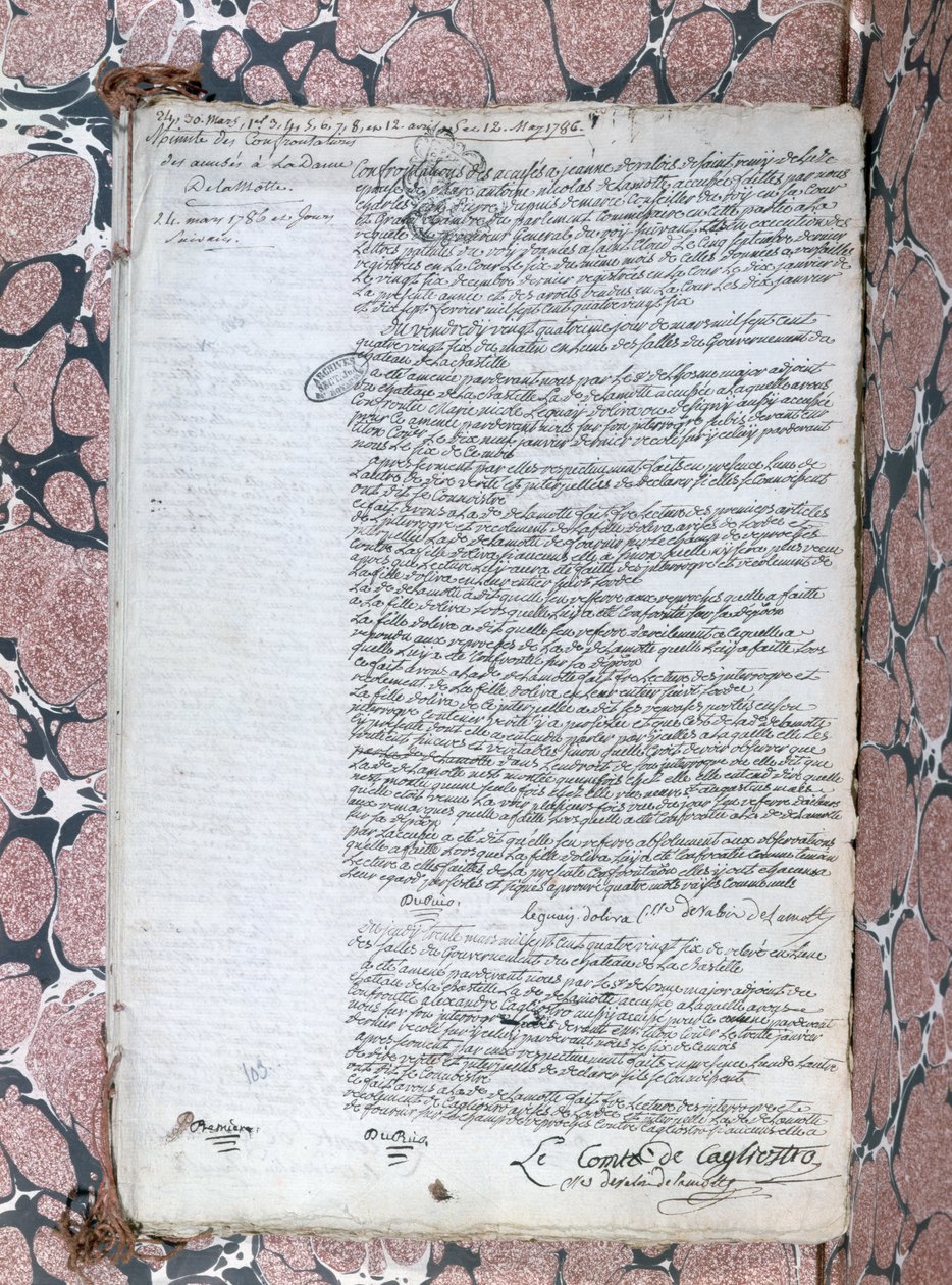 Selostus Comtesse de la Motten ja Cagliostron välisestä yhteenotosta Queens-kaulakorua koskevan oikeudenkäynnin aikana, 24. toukokuuta 1786 tekijältä French School