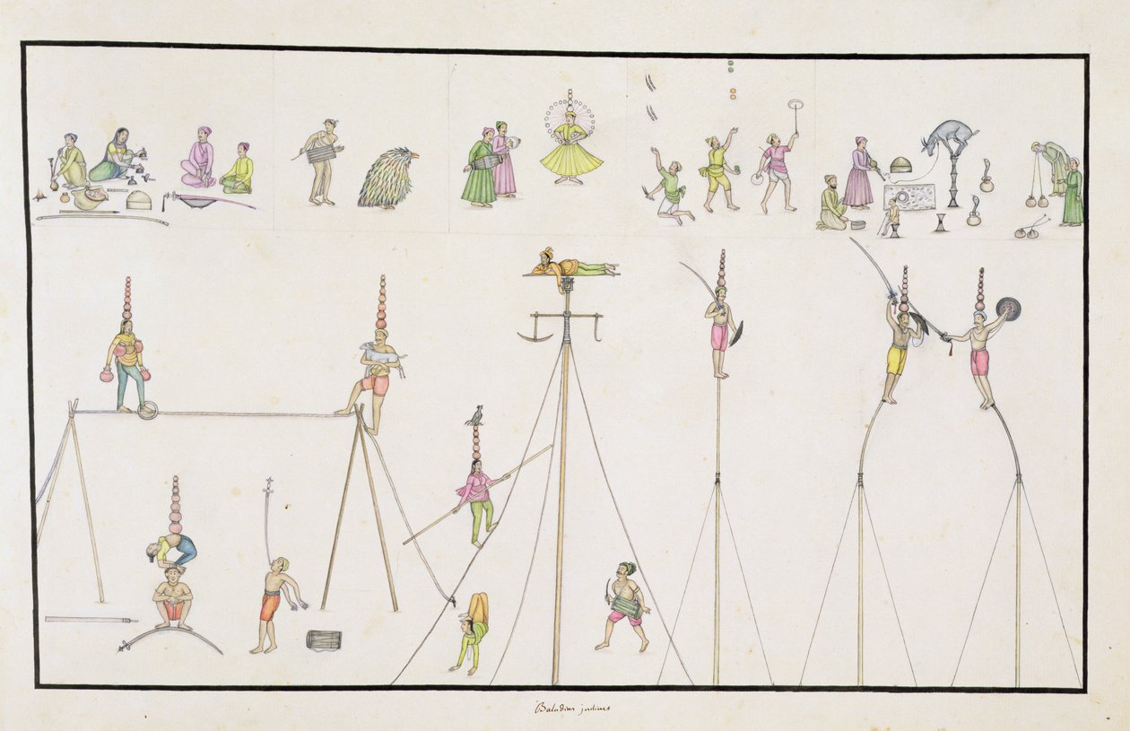 Akrobaatit, jonglöörit, jäljittelijät, viihdyttäjät Gentil-albumista, julkaistu vuonna 1774 tekijältä French School