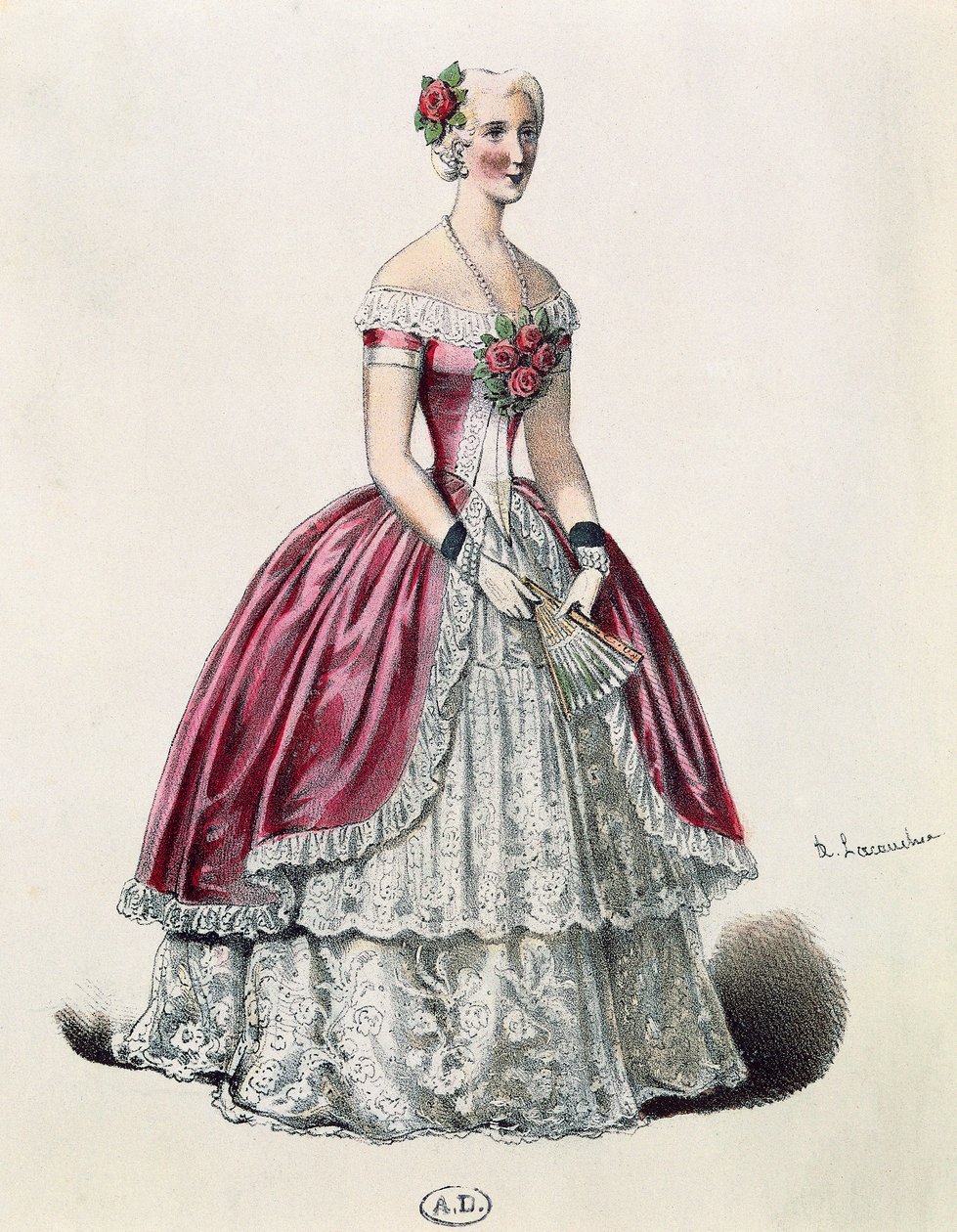 Näyttelijä Eugenie Doche (1821-1900) nimiroolissa Lady of Camellias, draama Alexandre Dumas fils (1824-1895), Ranska tekijältä French School