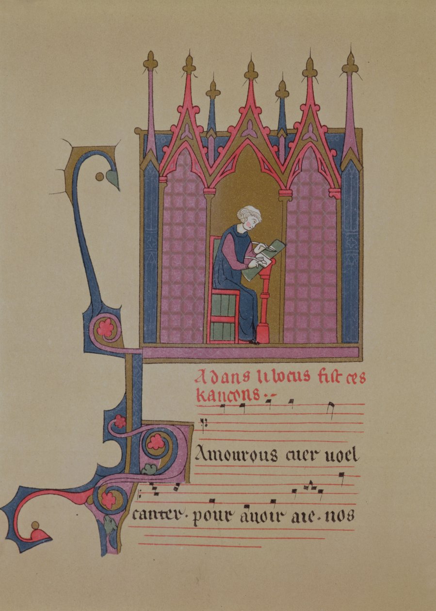 Adam de la Halle (124050-12881306), faksimile 1400-luvun käsikirjoituksesta, 1800-luku tekijältä French School