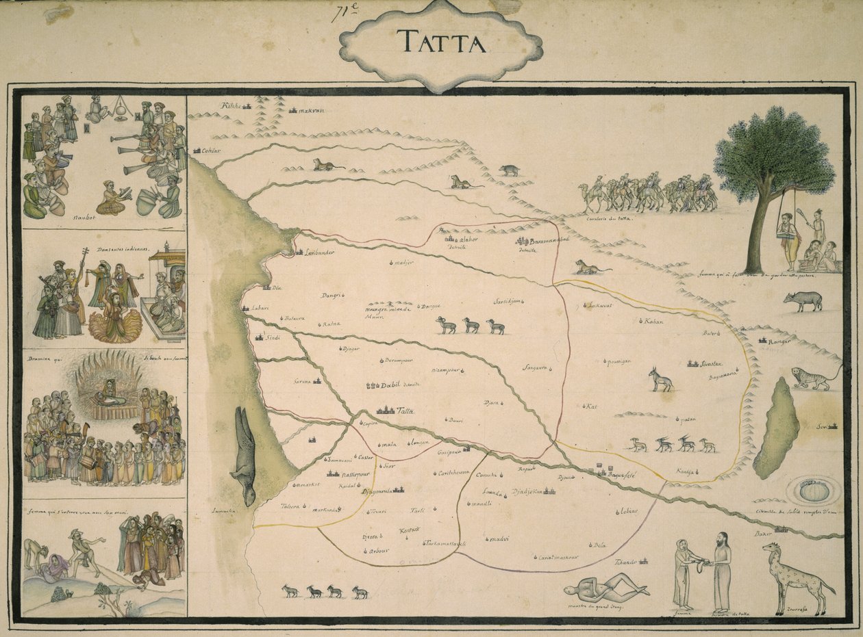 Add.Or.4039, f.37 Tattan kartta, eversti Jean-Baptiste Gentilen kokoamasta albumista, joka kuvaa Mughal-imperiumin provinsseja tekijältä French School