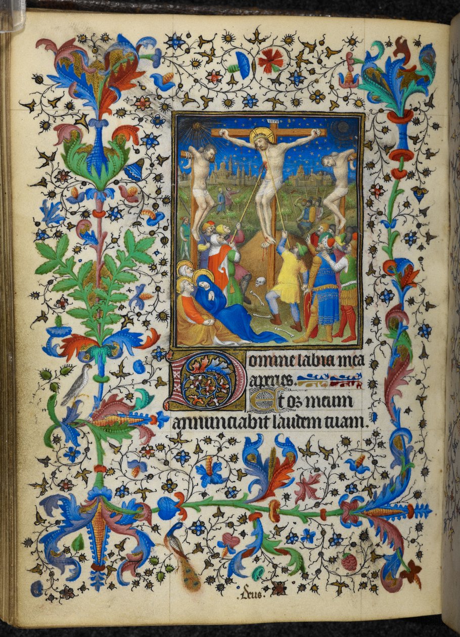 Lisää 16997 f.153v Crucifixion, Chevalier Hoursista, n. 1420 (vellum) tekijältä French School