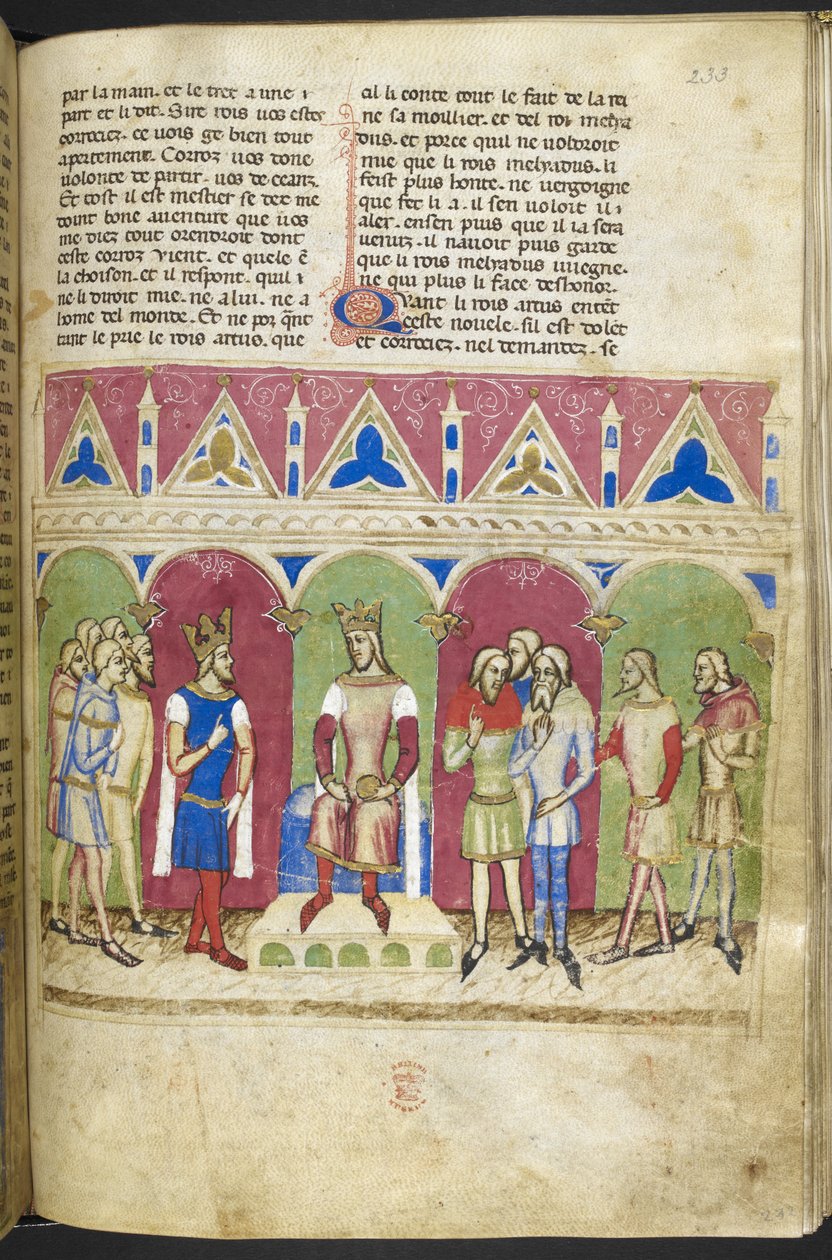Lisätä. MS 12228, f.223, Roman du Roy Meliadus de Leonnoys, n.1352 (pergamentti) tekijältä French School