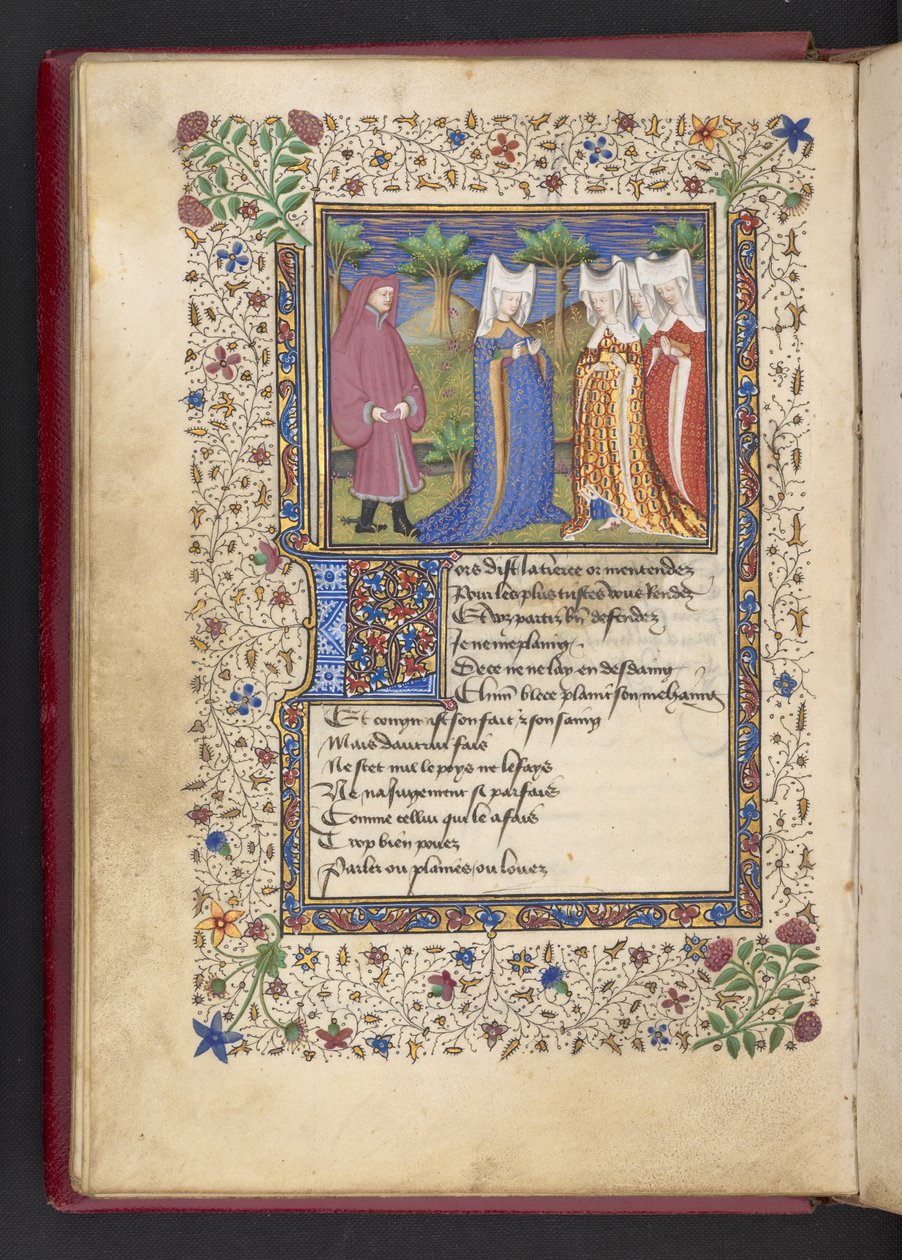Lisää MS 21247 f.40v Herrasmies ja kolme naista Alain Chartier