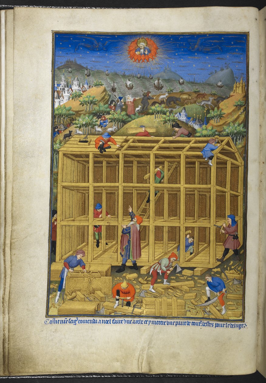 Lisää Ms 18850 f.15v, The building of Nooah