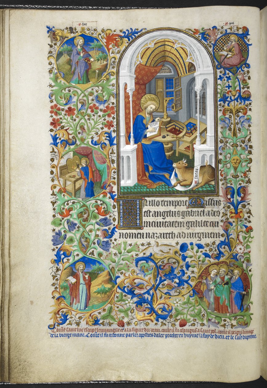 Lisää Ms 18850 f.20v Luke the Evangelist, kirjasta Book of Hours (The Bedford Hours) n. 1410-30 (muste, väri ja kulta velumilla) tekijältä French School